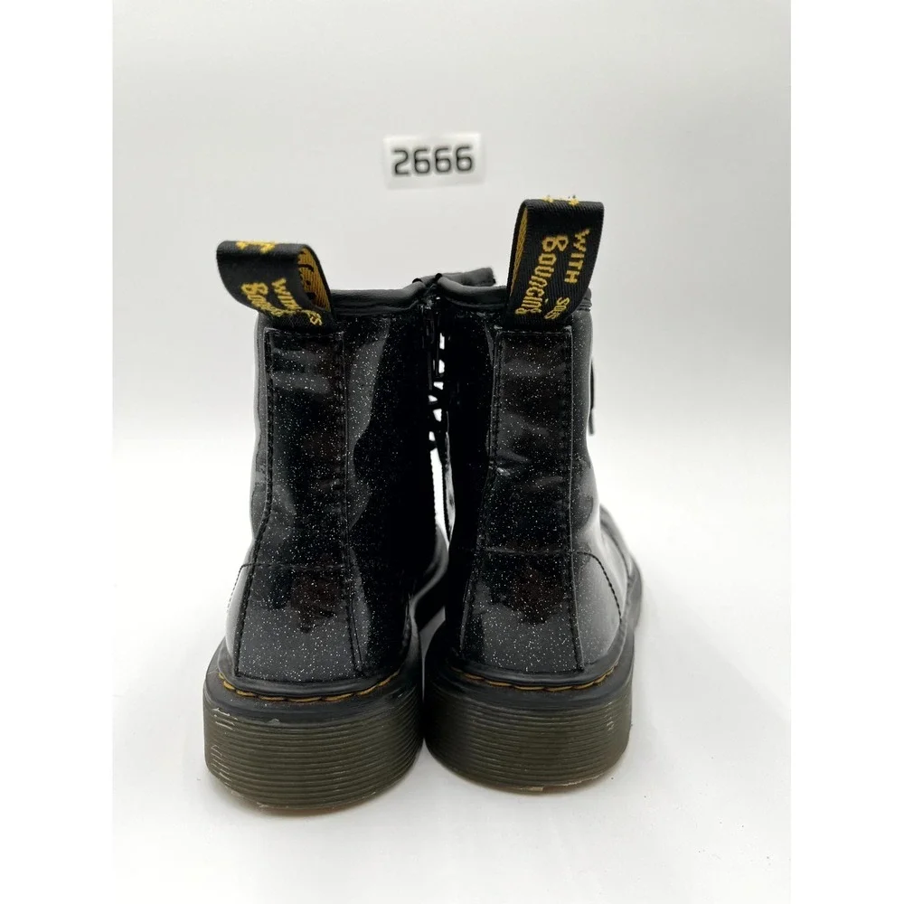 Dr. Martens Glitter 1460 Junior Kids 3 Boots Black Leather Round Toe Combat Boot